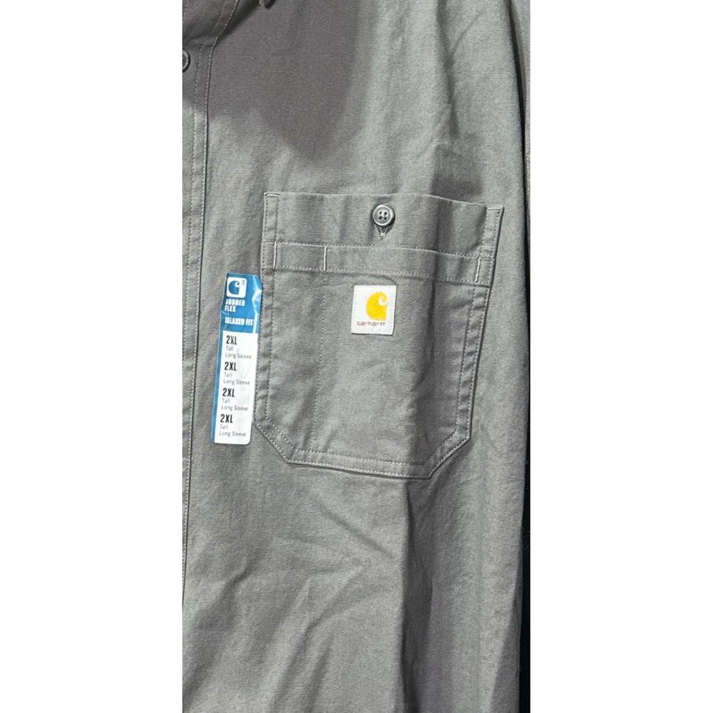 Gray Carhartt Mens 2XL Tall Rugged Flex Relaxed Fit Button Up Top - Picture 2 of 3